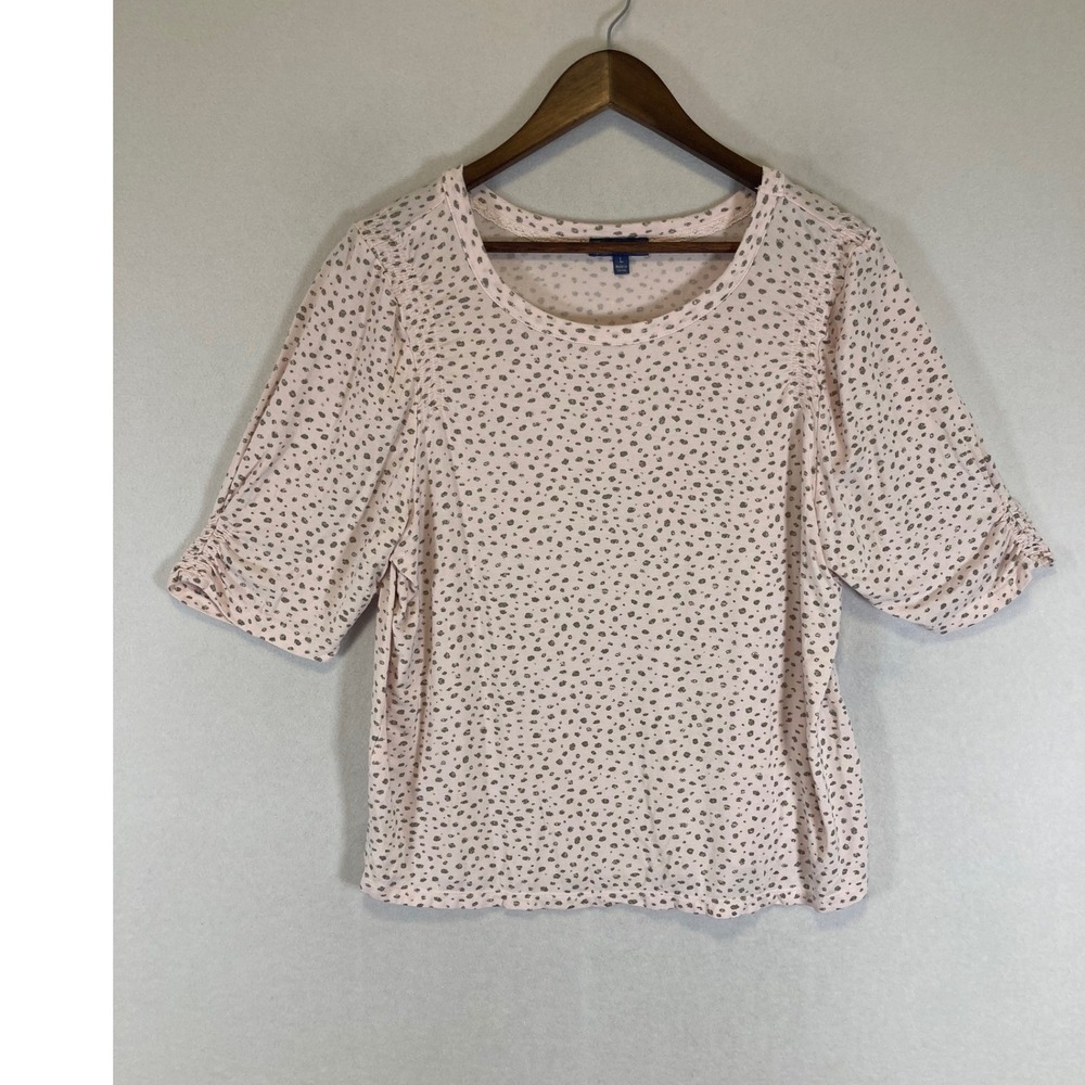 Cottagecore Democracy Womens L Pink Metallic Dot Puff Sleeve Ruched Knit Top
